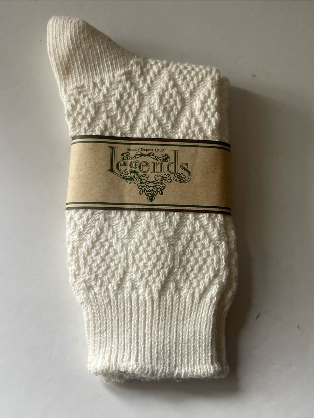 Vintage Legends Cream Pointelle Knit Socks • Made in Canada • Deadstock NWT